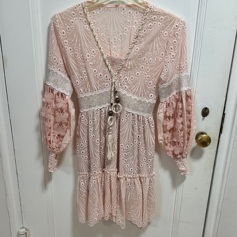 Blush Pink Lace Boho Tunic Dress